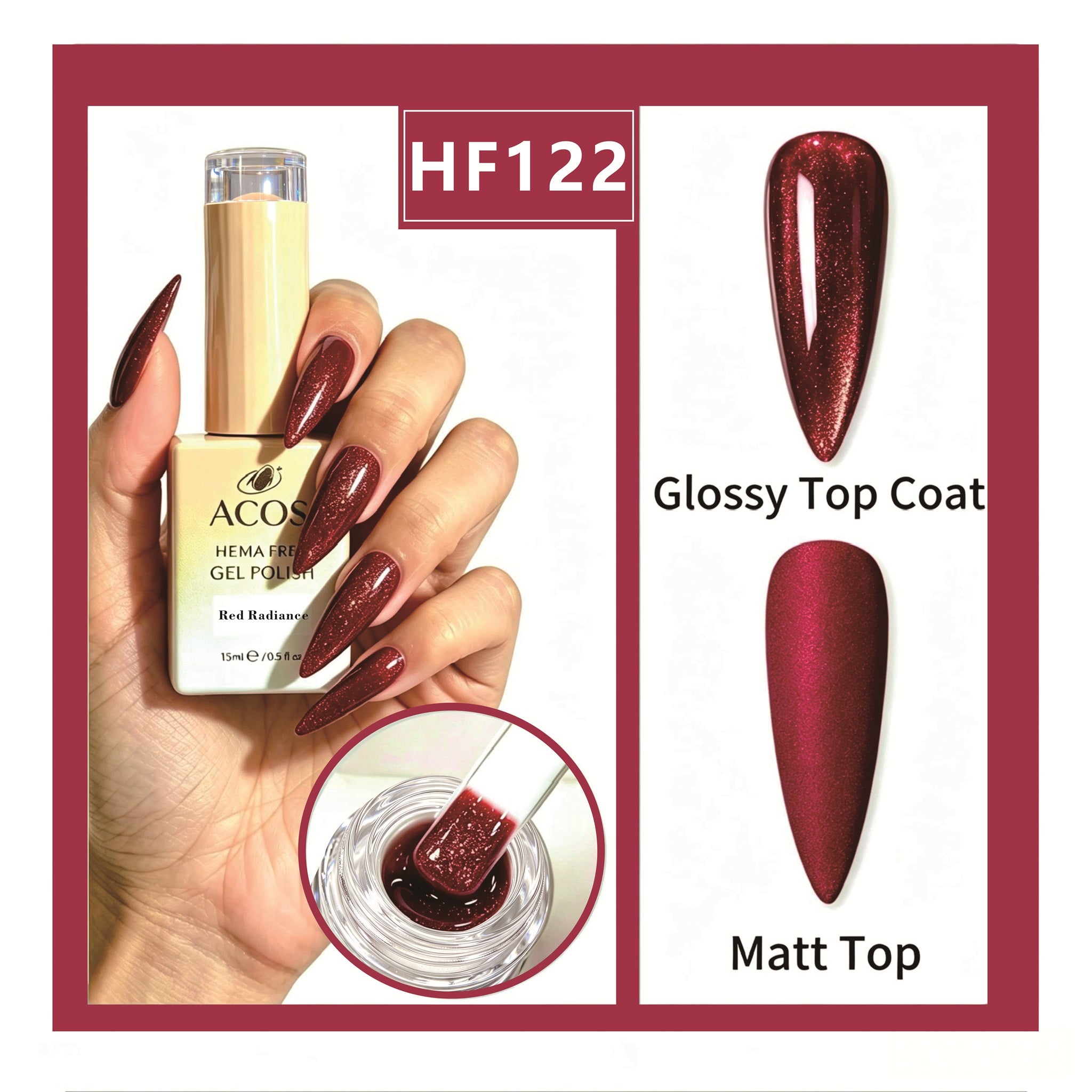 ACOS HEMA-free gel polish in Red Radiance, colour 122