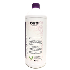 A white plastic bottle of Poison Cream Peroxide with a purple cap, shown against a plain white background.