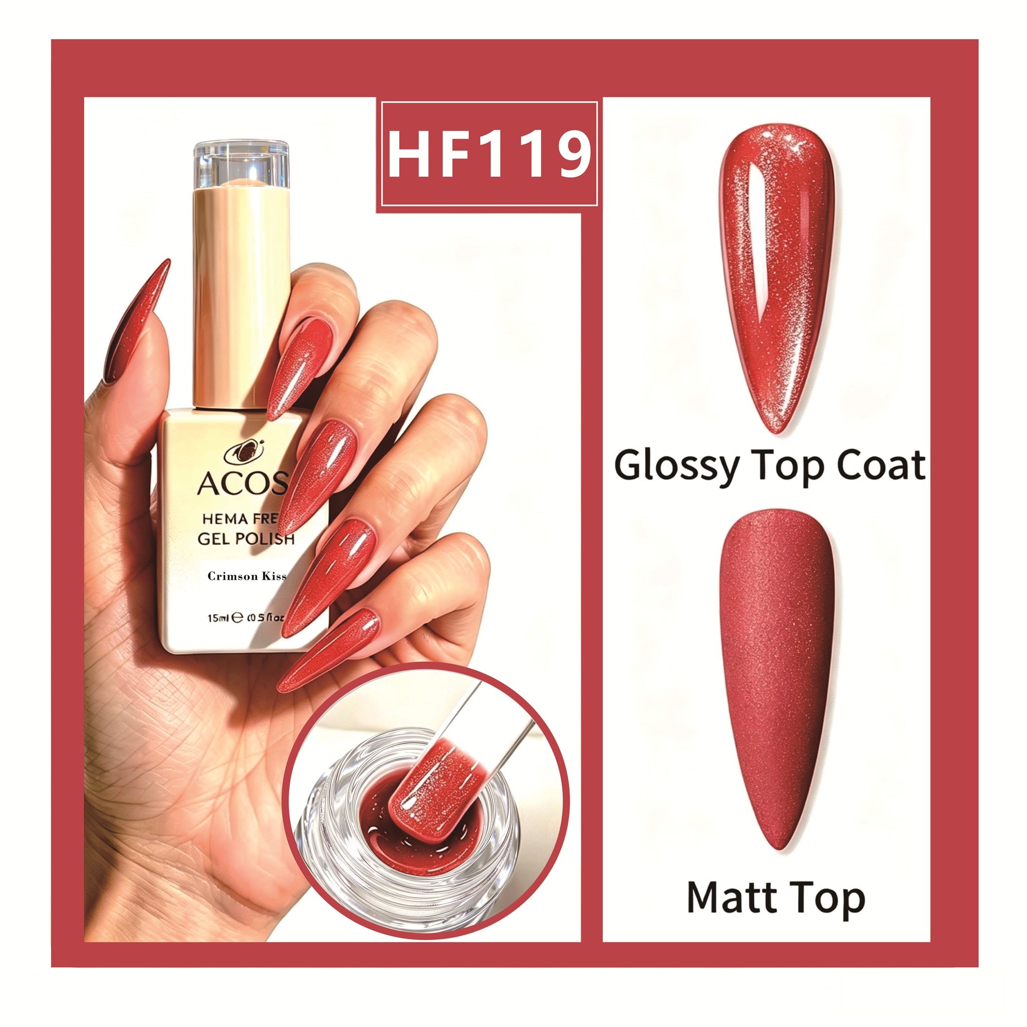 ACOS HEMA-free gel polish in Crimson Kiss, colour 119