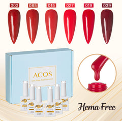 ACOS Hema Free Gel Polish 6pcs Set (Red Colour )