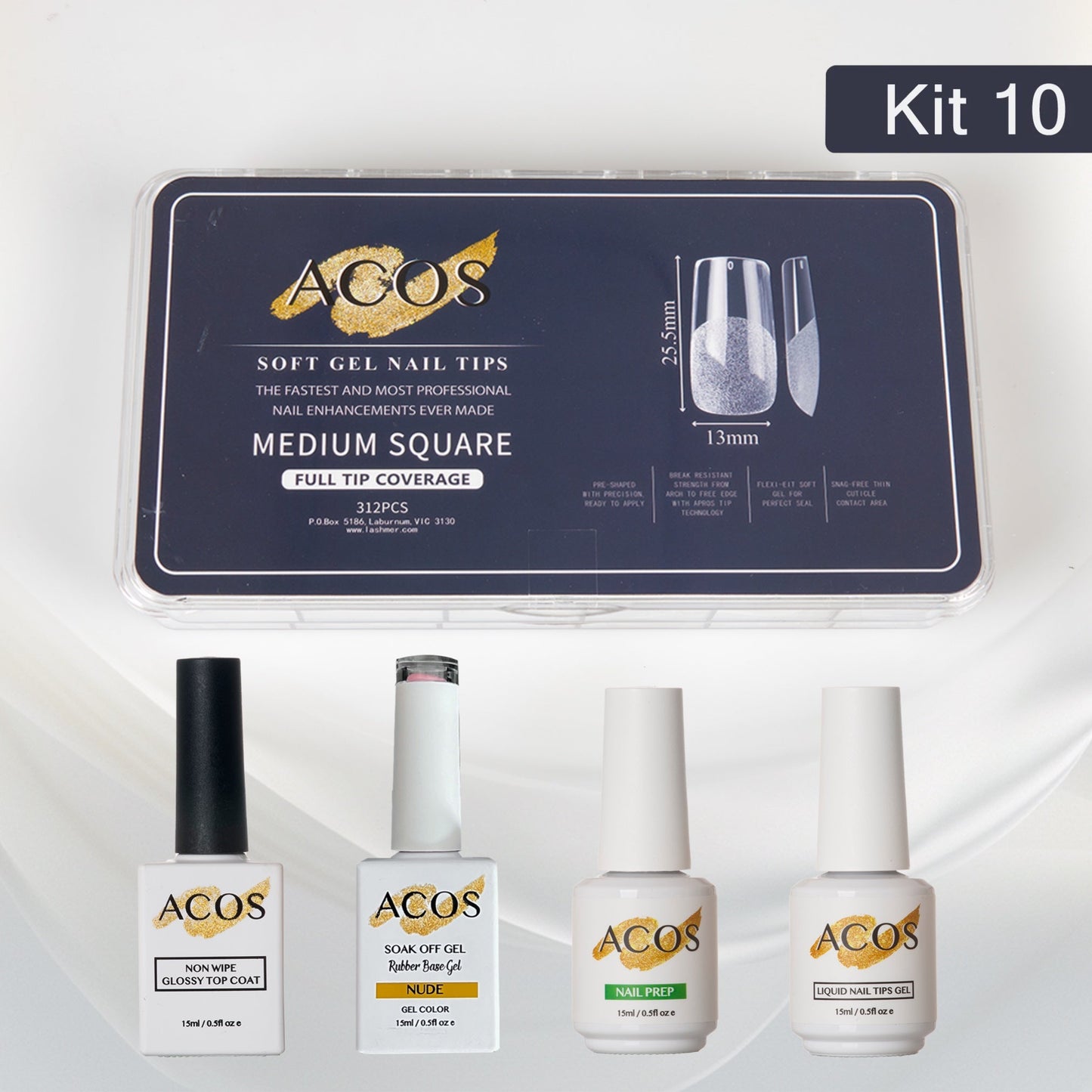 ACOS Soft Gel Press On Nail Kit (Rubber base Gel) - Lashmer