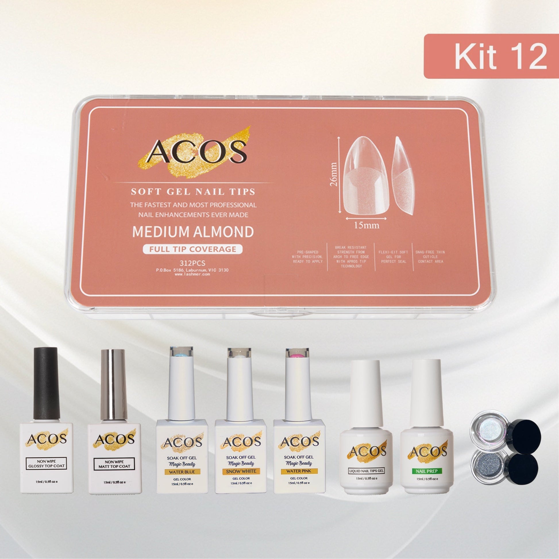 ACOS Soft Gel Press On Nail Kit (Gel color +chrome powder) - Lashmer