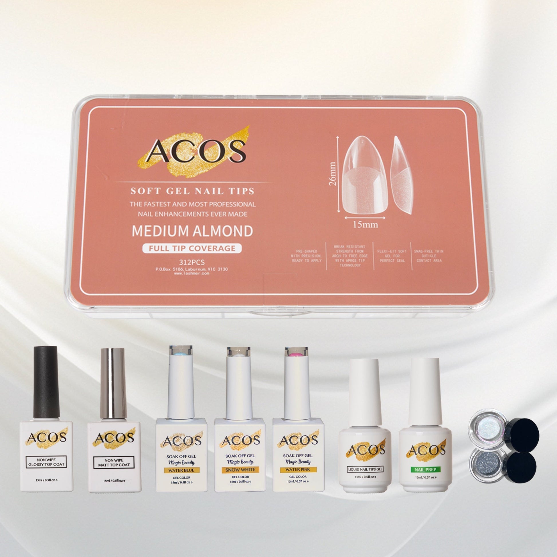 ACOS Soft Gel Press On Nail Kit (Gel color +chrome powder) - Lashmer