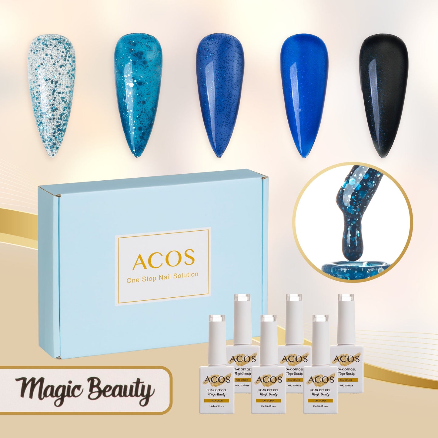 ACOS Gel Polish 6pcs Set (Blue Jewel )