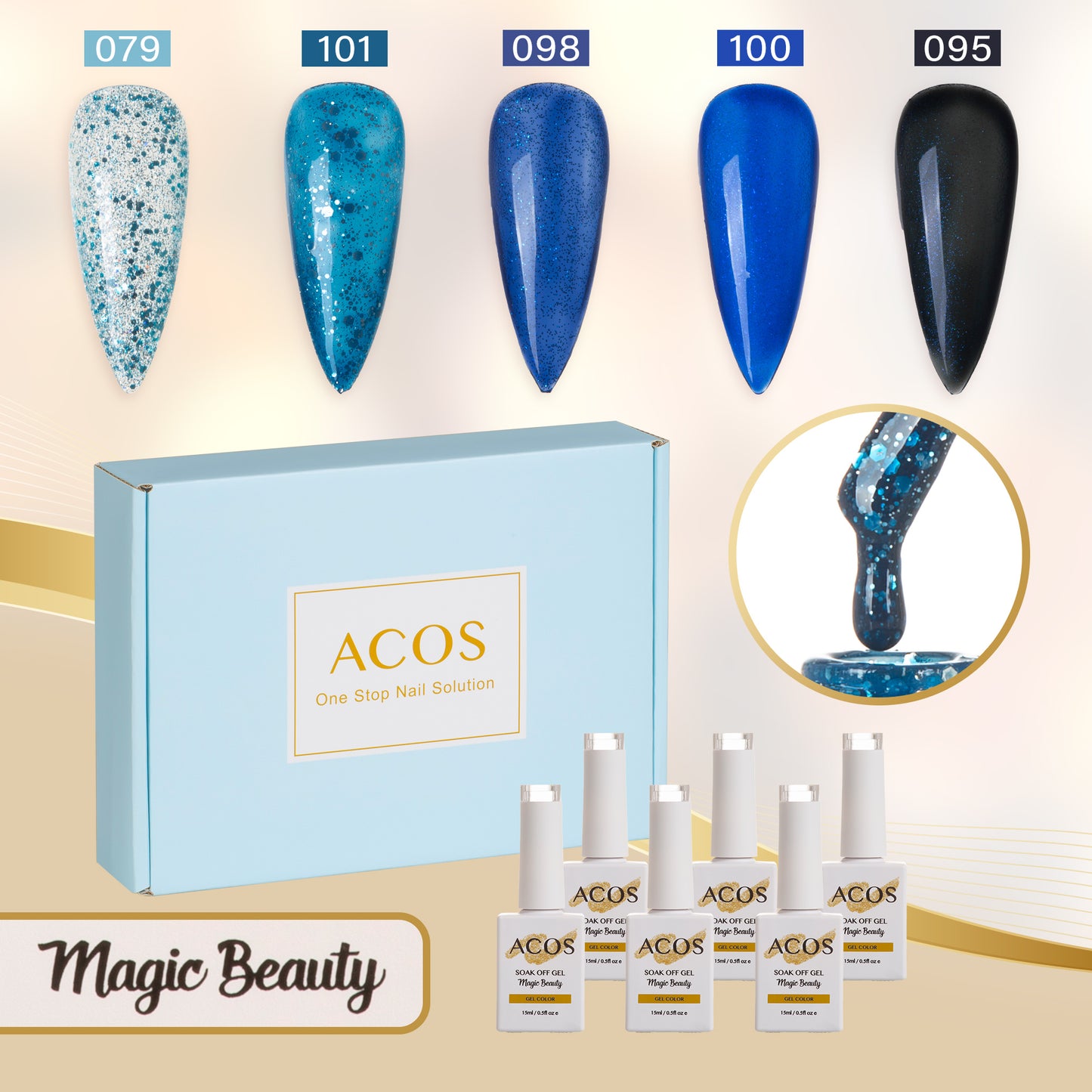 ACOS Gel Polish 5pcs Set (Blue Jewel )