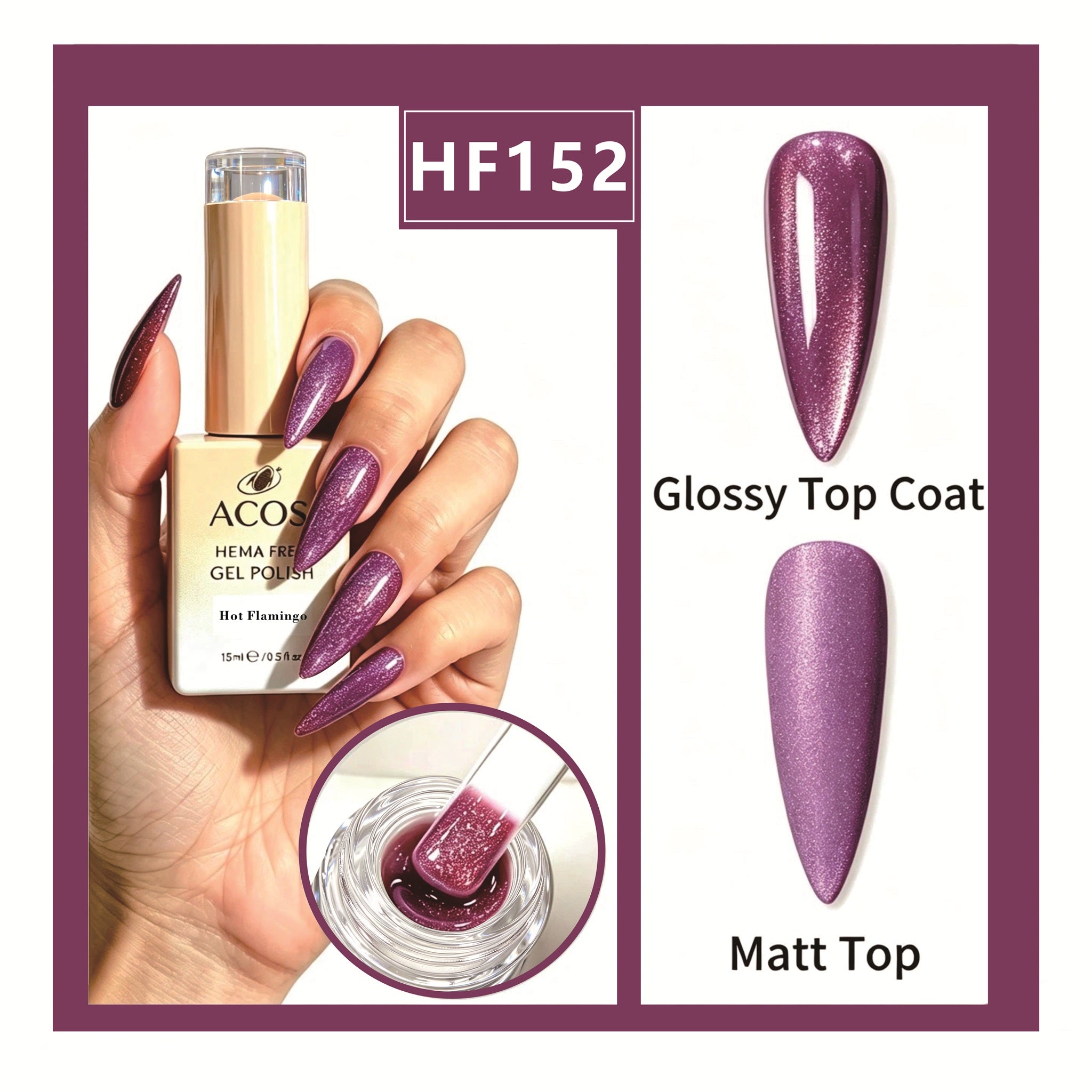 ACOS HEMA-free gel polish in Hot Flamingo, colour 152