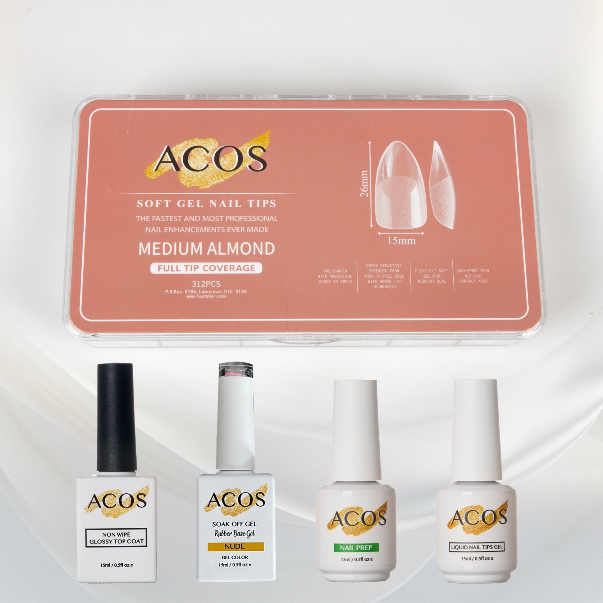 ACOS Soft Gel Press On Nail Kit (Rubber base Gel) - Lashmer