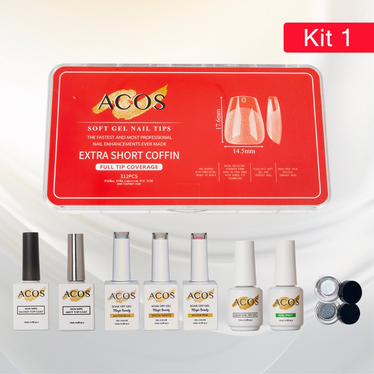 ACOS Soft Gel Press On Nail Kit (Gel color +chrome powder) - Lashmer