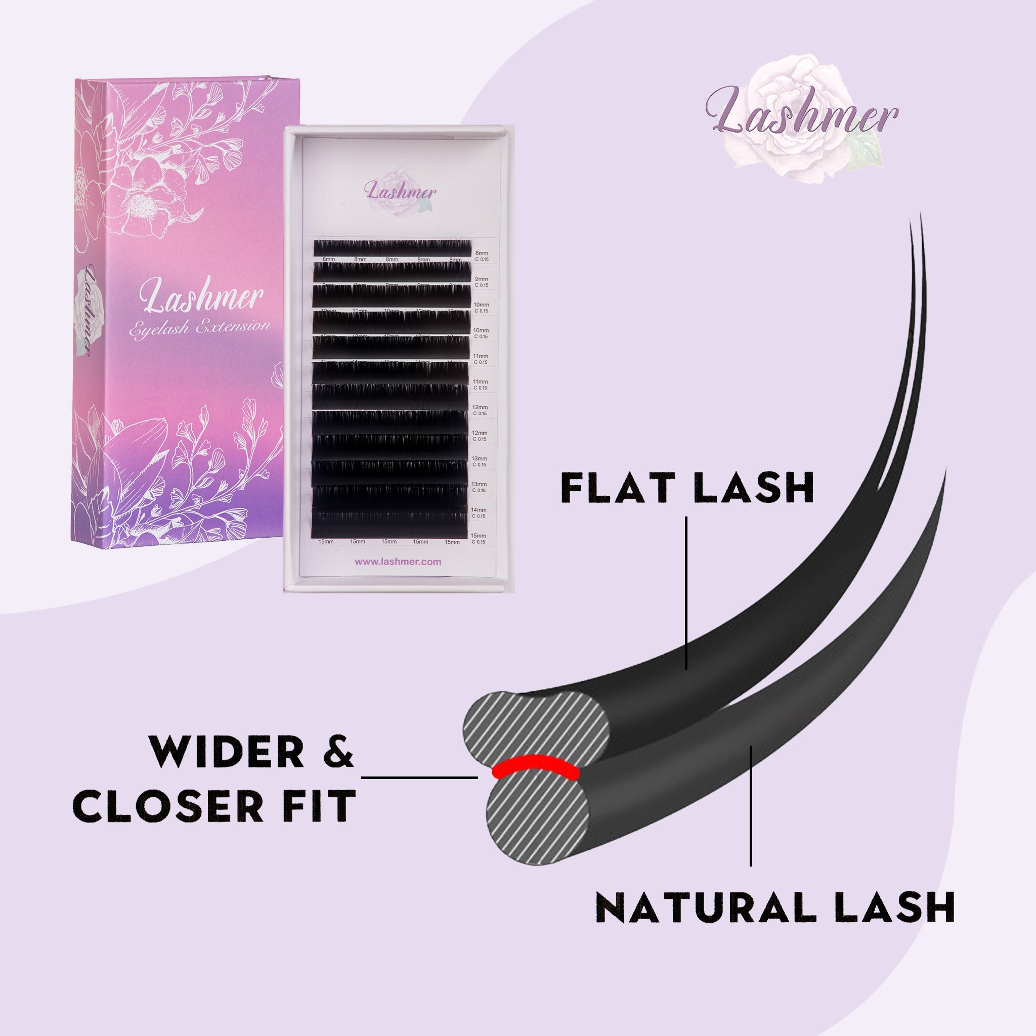 Matt Black Flat  Lashes (0.15/0.20) C Curl - Lashmer