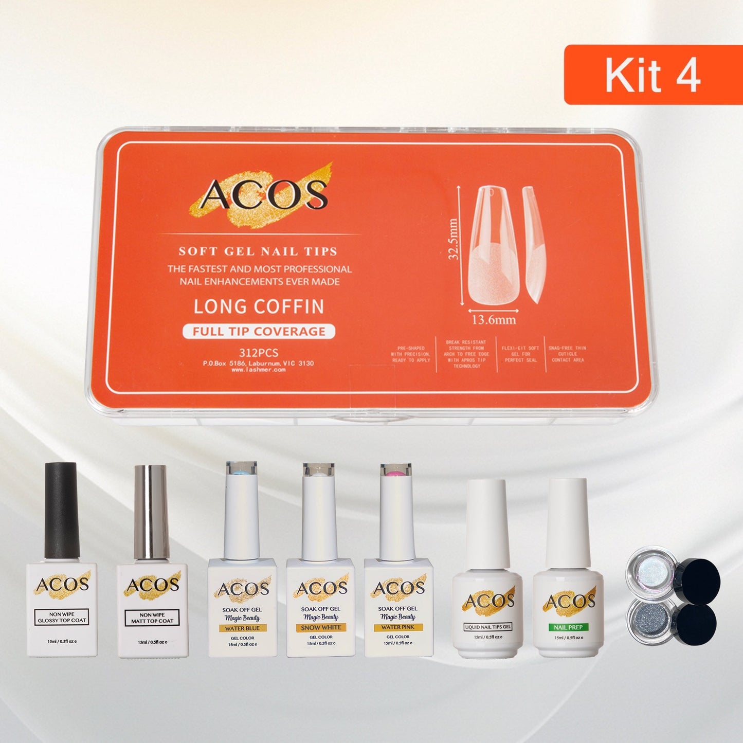 ACOS Soft Gel Press On Nail Kit (Gel color +chrome powder) - Lashmer