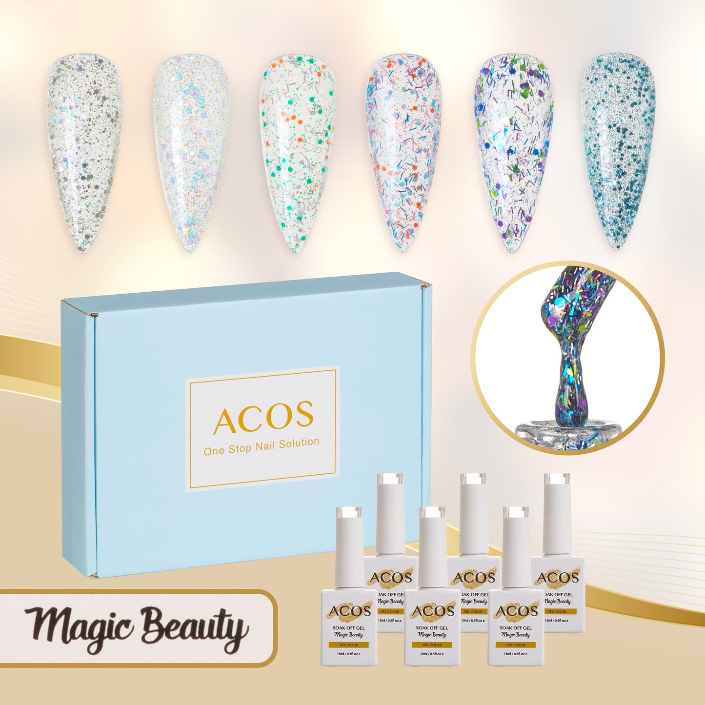 ACOS Gel Polish 6pcs Set (Glitter Transparent Colour )