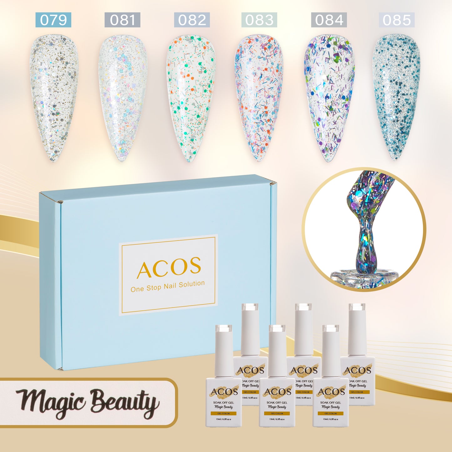 ACOS Gel Polish 6pcs Set (Glitter Transparent Colour )