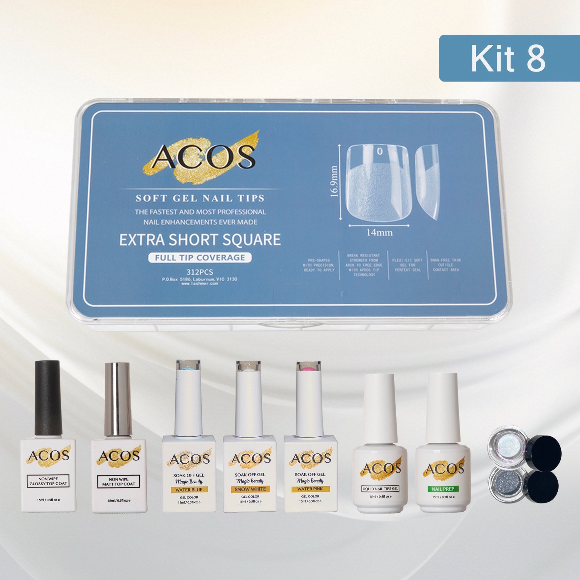 ACOS Soft Gel Press On Nail Kit (Gel color +chrome powder) - Lashmer