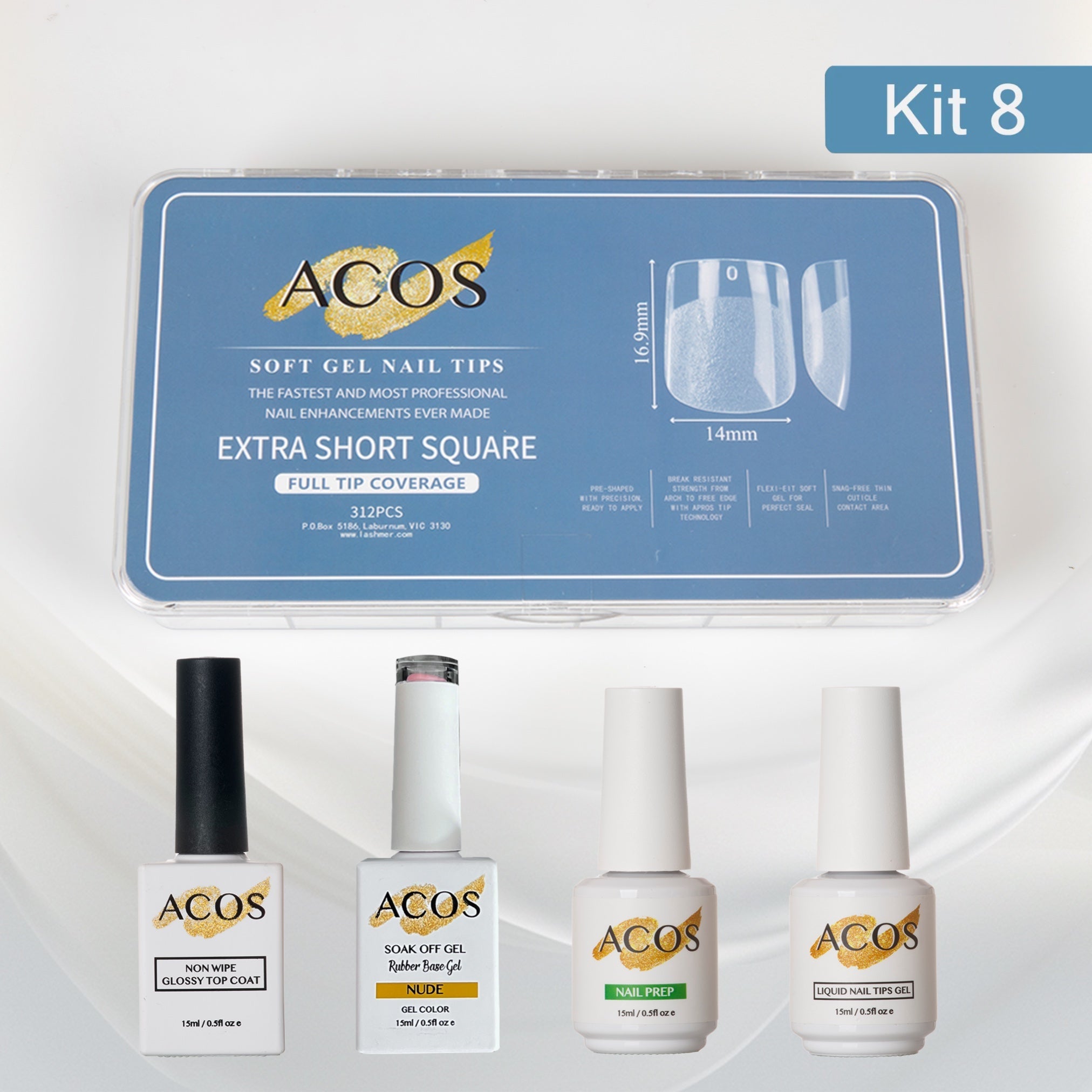 ACOS Soft Gel Press On Nail Kit (Rubber base Gel) - Lashmer