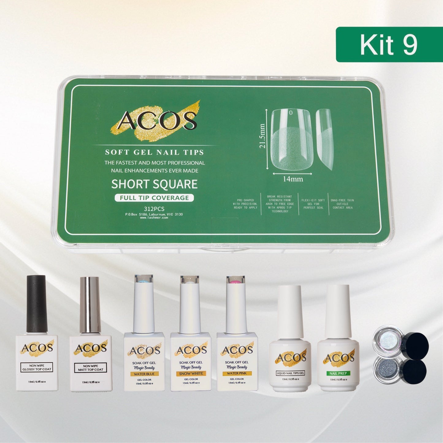 ACOS Soft Gel Press On Nail Kit (Gel color +chrome powder) - Lashmer