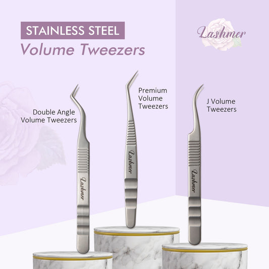 Lashmer Stainless steel Premium Tweezers Bundle (3 pcs)