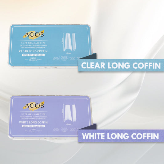 ACOS Soft Gel Nail Tips (Clear Half Cover) - Long Coffin (312pcs/box) - Lashmer