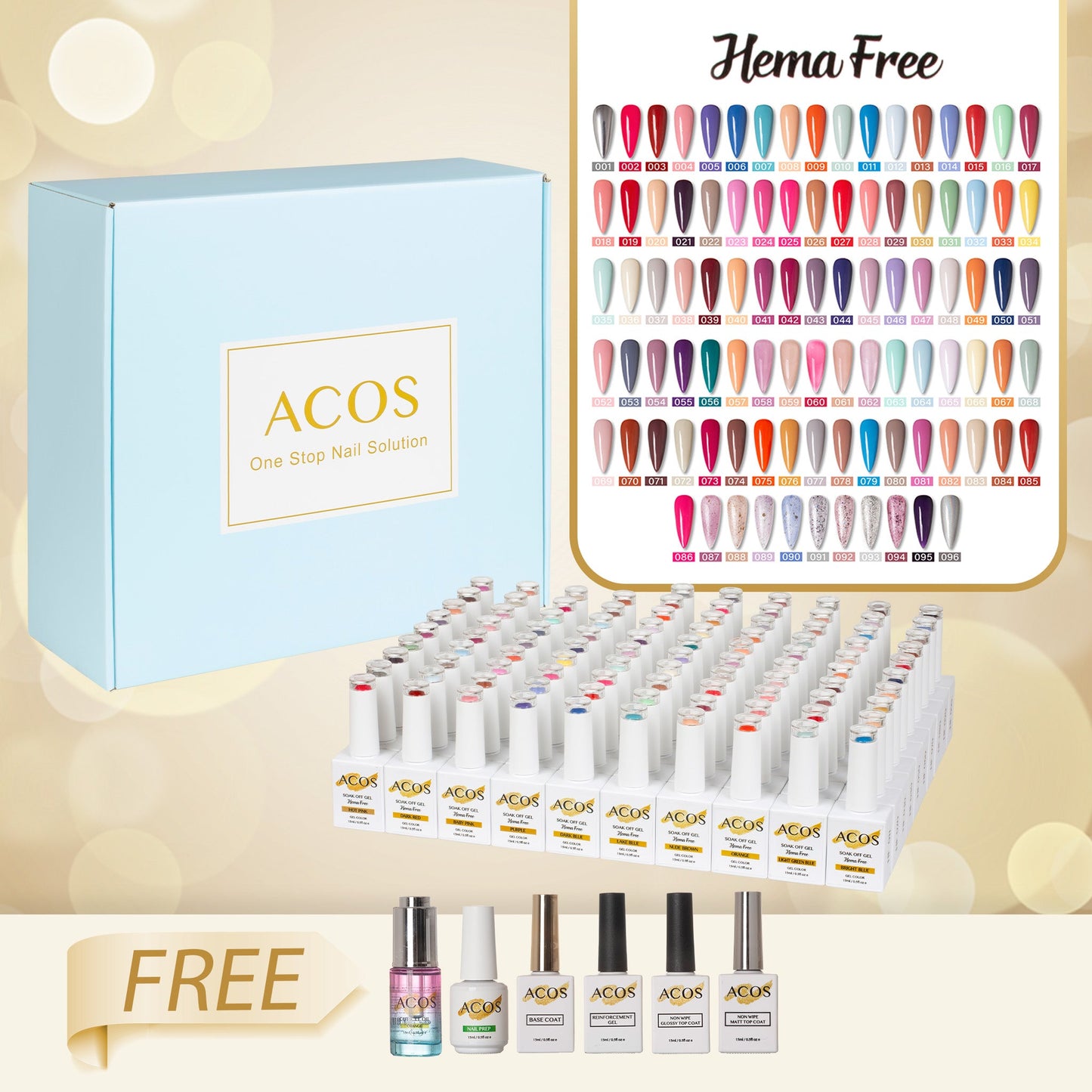 ACOS Hema Free Full Range of Gel Polish Kit 96 Colours