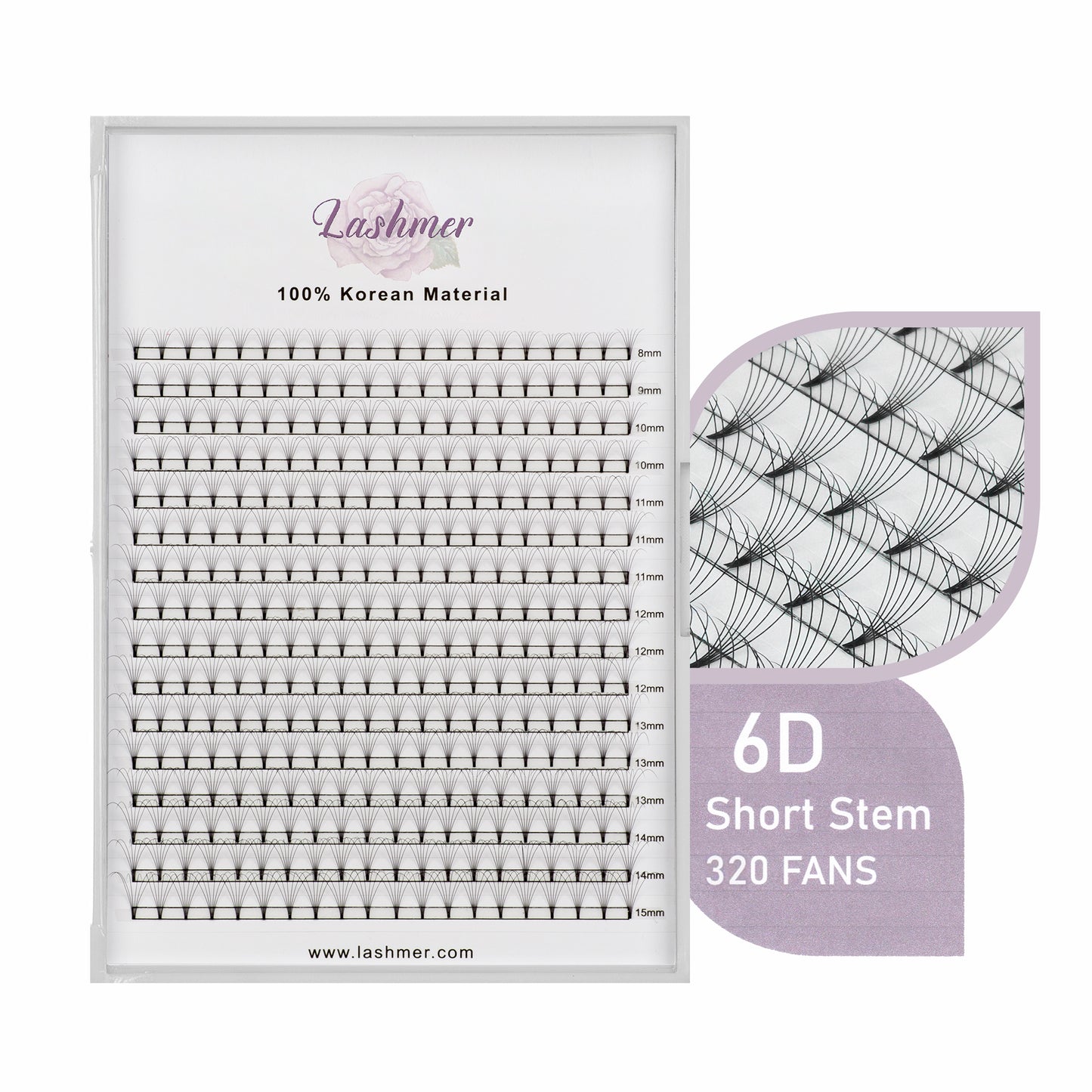 XL tray-Short Stem Premade Fans | Lashmer | C, D Curl--6D - 16 Lines - 320 Fans, Ultra Black