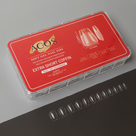 ACOS Soft Gel Nail Tips (Full Tip Coverage) - Extra Short Coffin (312pcs/box)