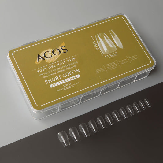ACOS Soft Gel Nail Tips (Full Tip Coverage) - Short Coffin (312pcs/box)