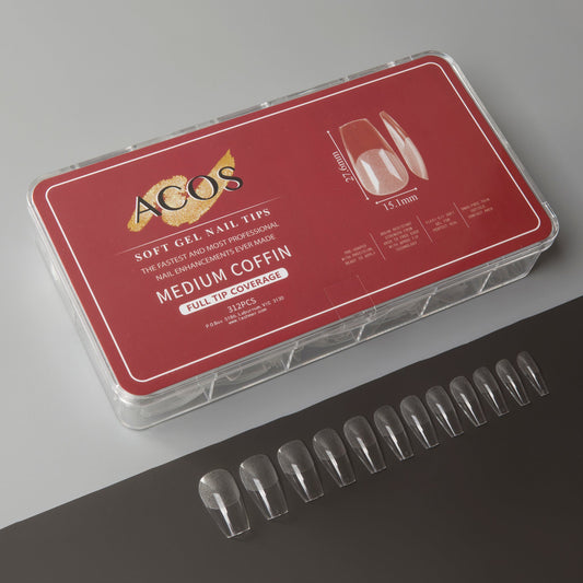 ACOS Soft Gel Nail Tips (Full Tip Coverage) - Medium Coffin (312pcs/box)