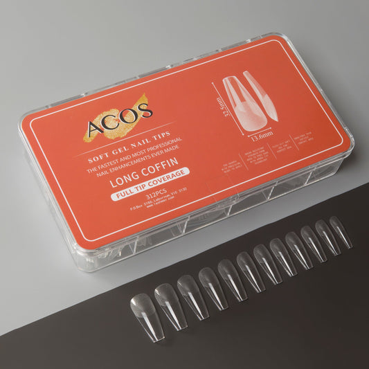 ACOS Soft Gel Nail Tips (Full Tip Coverage) - Long Coffin (312pcs/box)