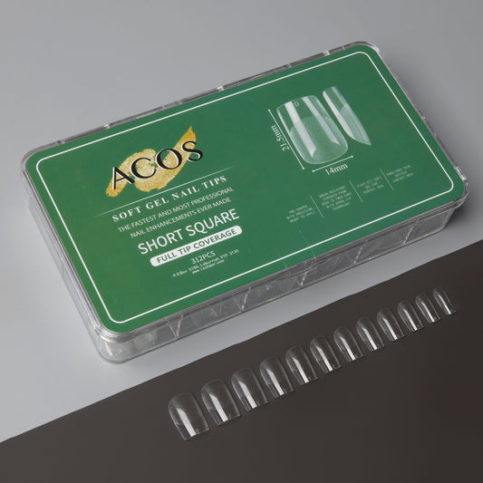 ACOS Soft Gel Nail Tips (Full Tip Coverage) - SHORT SQUARE (312pcs/box)