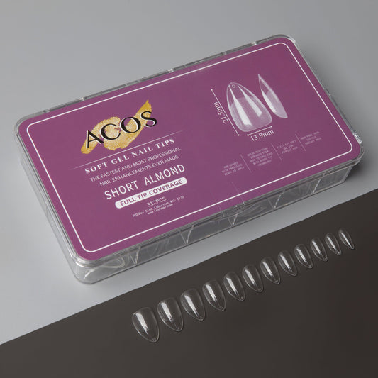 ACOS Soft Gel Nail Tips (Full Tip Coverage) - SHORT ALMOND (312pcs/box)