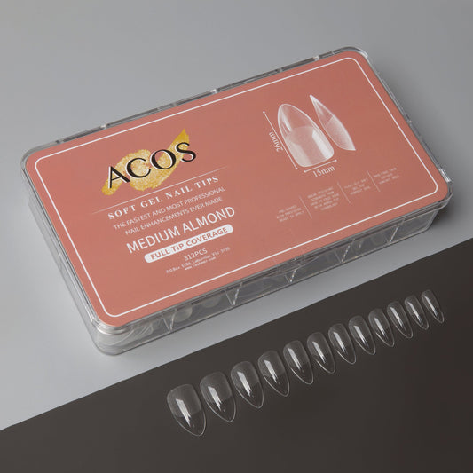 ACOS Soft Gel Nail Tips (Full Tip Coverage) - MEDIUM ALMOND (312pcs/box)
