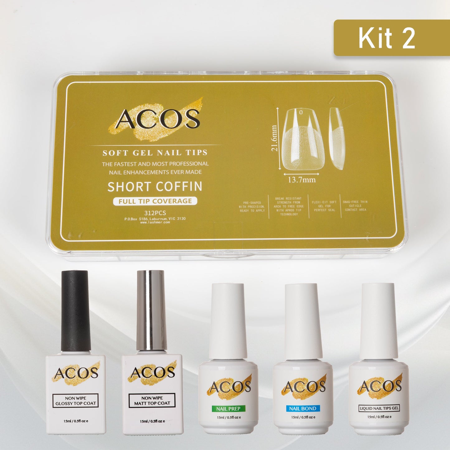 ACOS Soft Gel Press On Nail Kit (5 bottles) - Lashmer