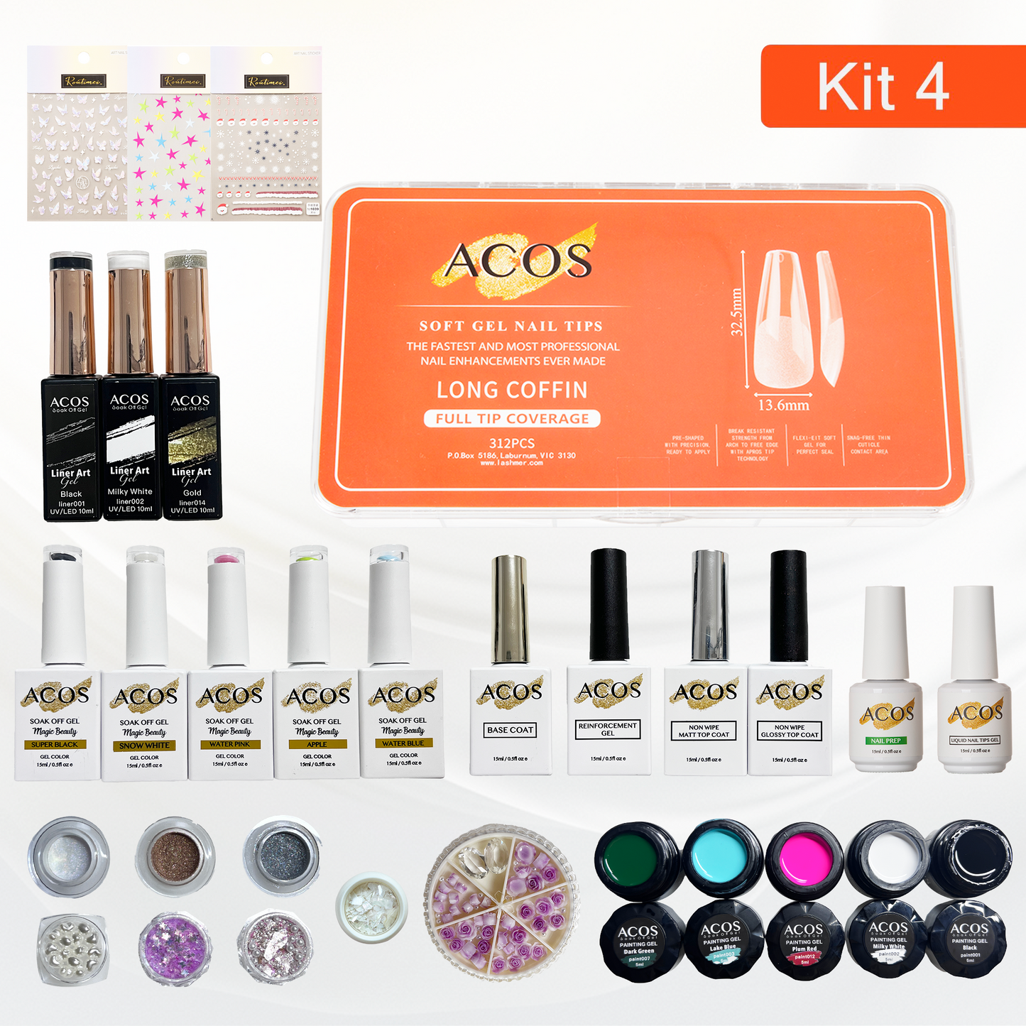 ACOS Soft Gel Press On Nail Kit (Full Nail Art Kit #001) - Lashmer