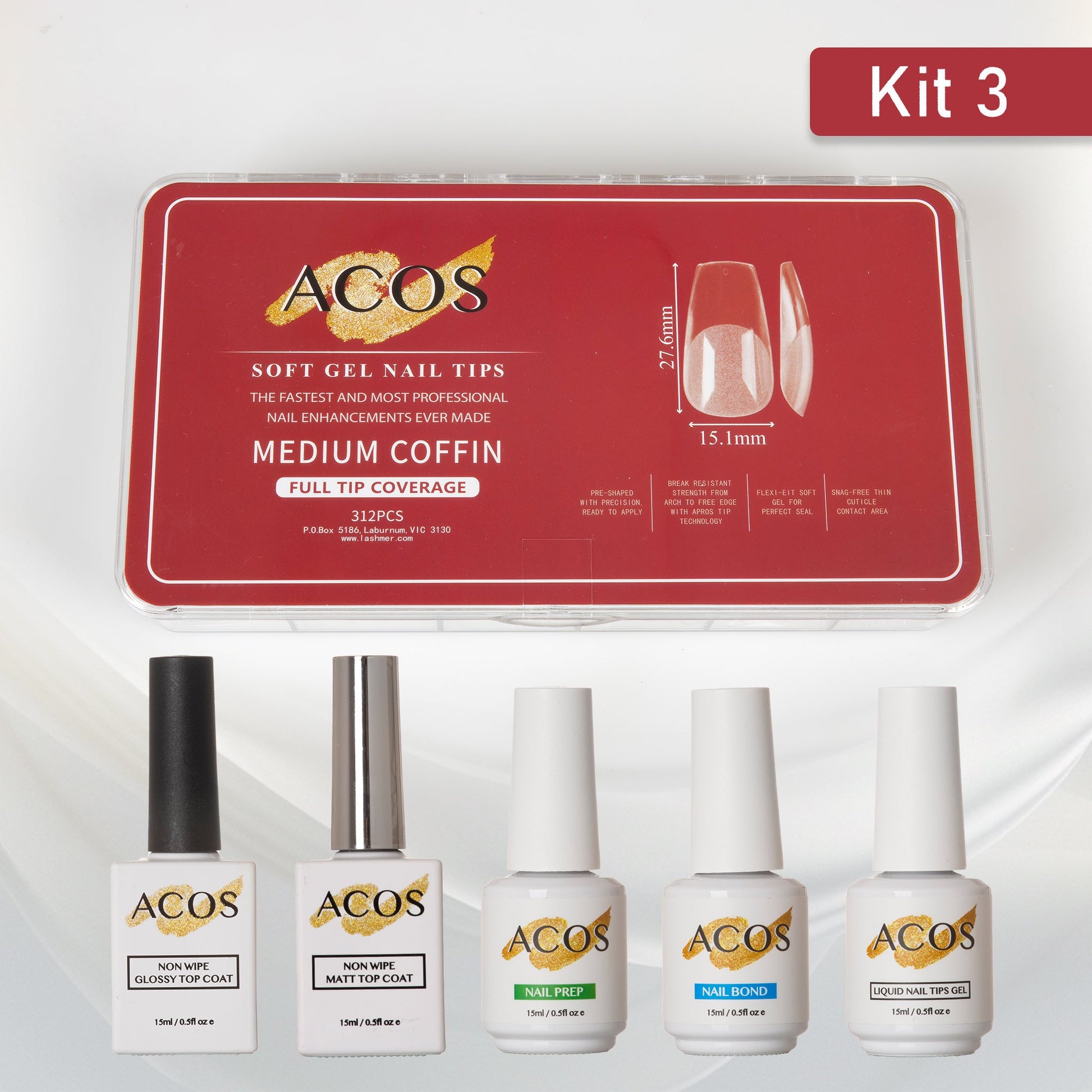 ACOS Soft Gel Press On Nail Kit (5 bottles) - Lashmer