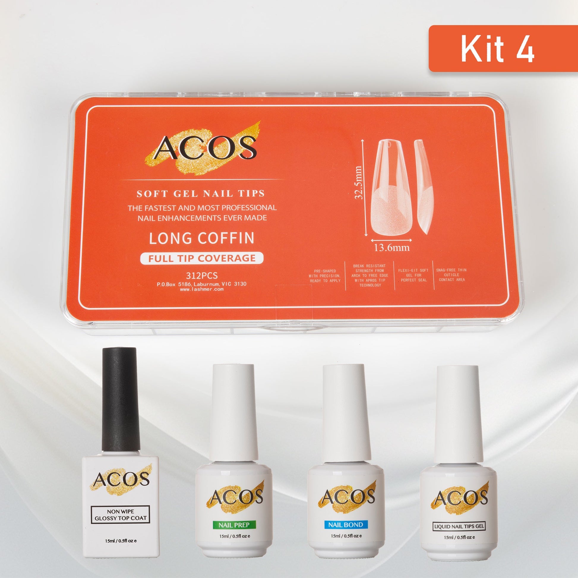 ACOS Soft Gel Press On Nail Kit (4 bottles) - Lashmer