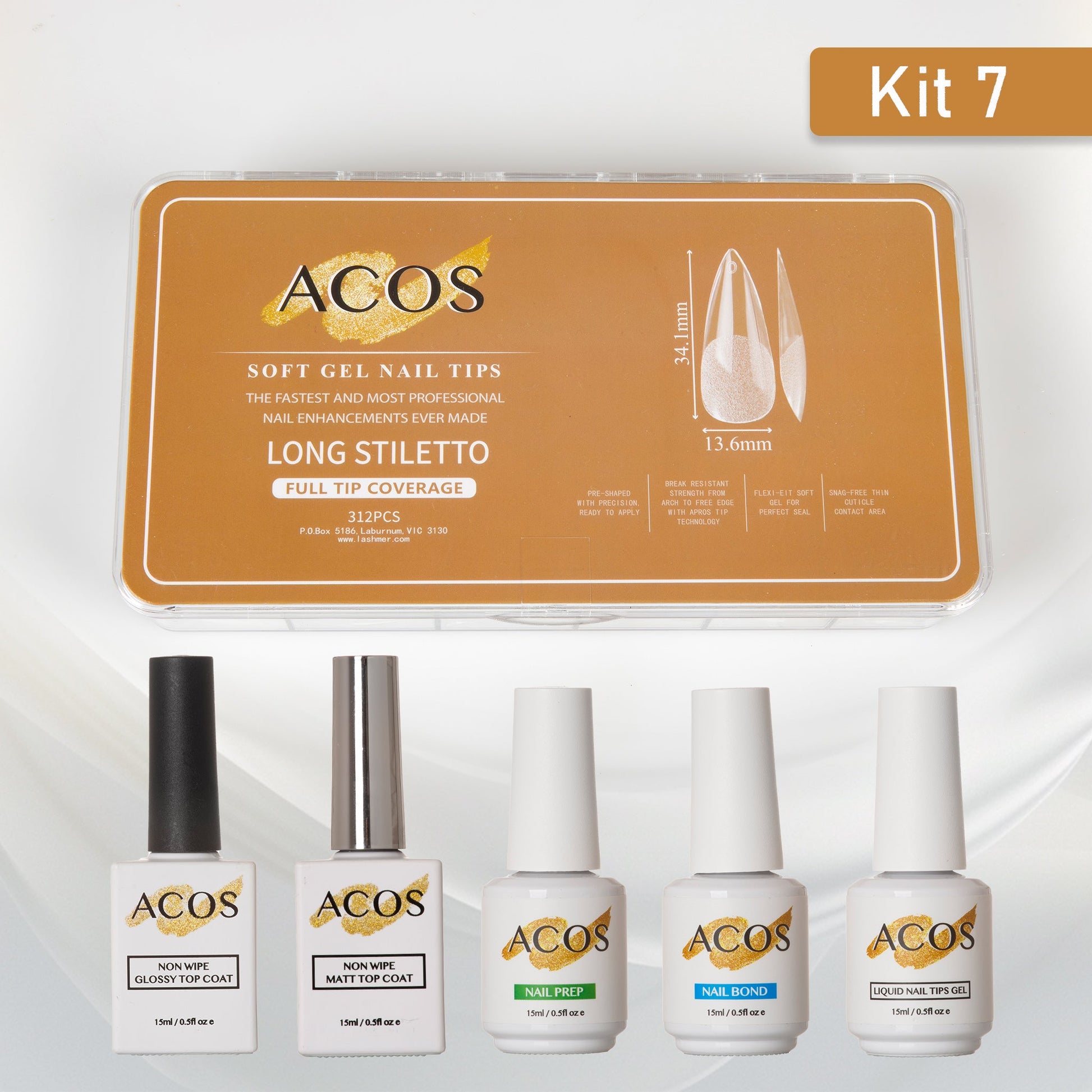 ACOS Soft Gel Press On Nail Kit (5 bottles) - Lashmer