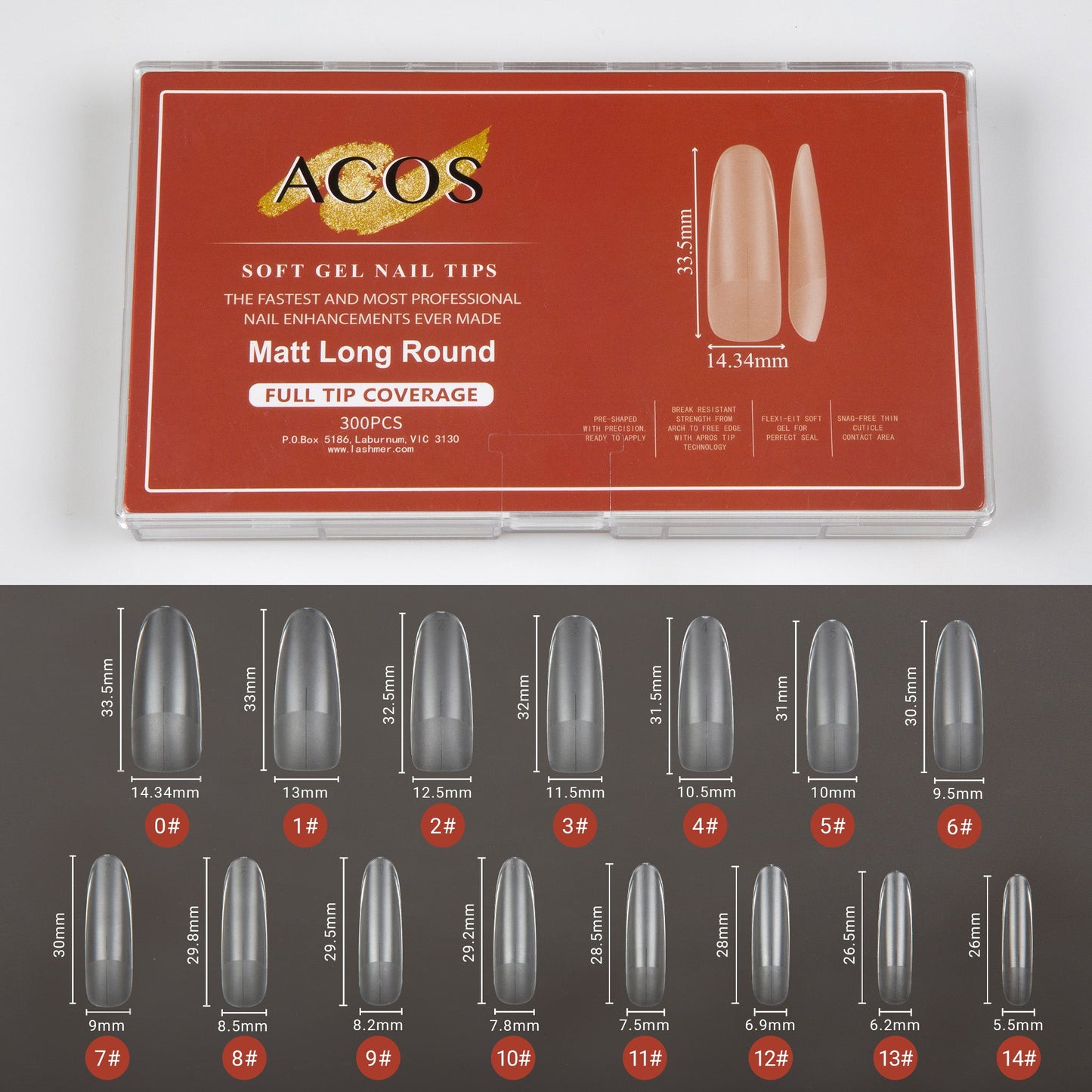 ACOS Soft Gel Nail Tips -Matt Long Round