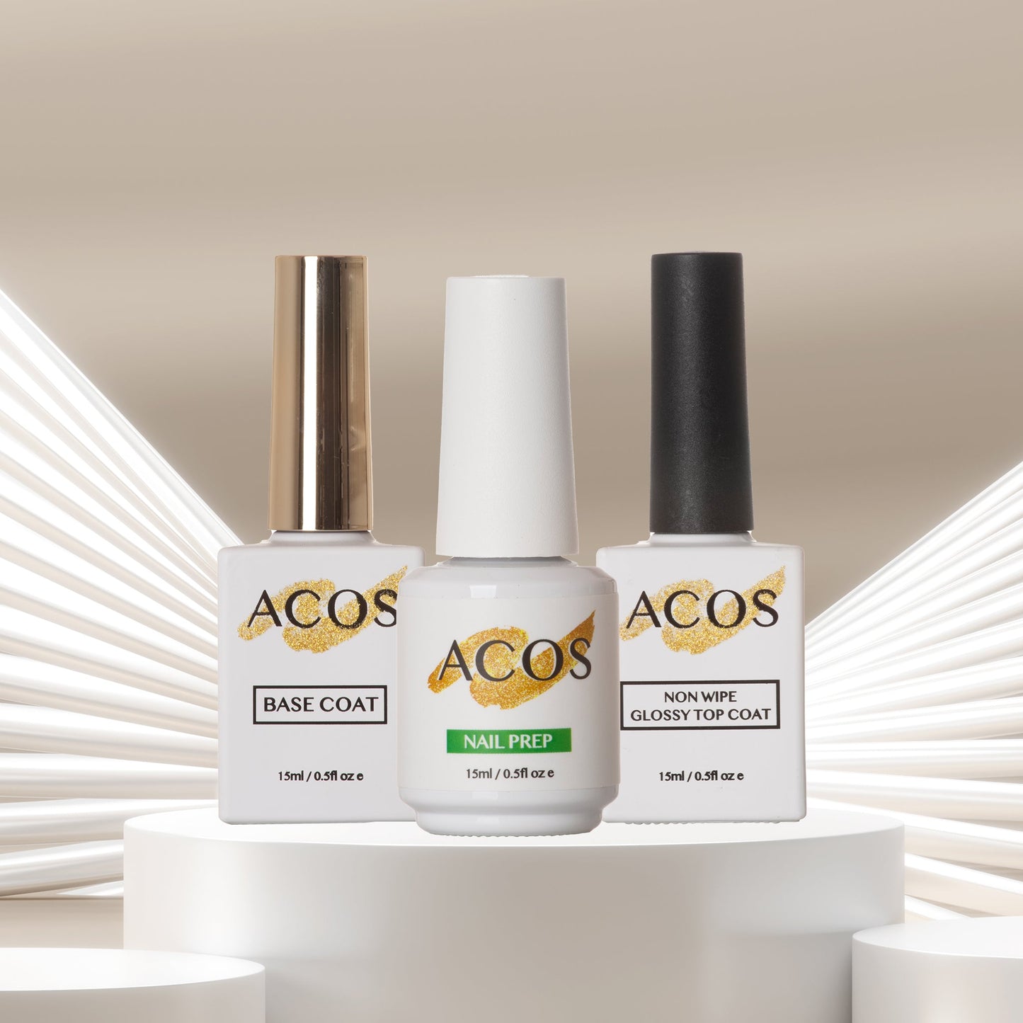 ACOS Base Coat + Non Wipe Top Coat + Nail Prep - Lashmer