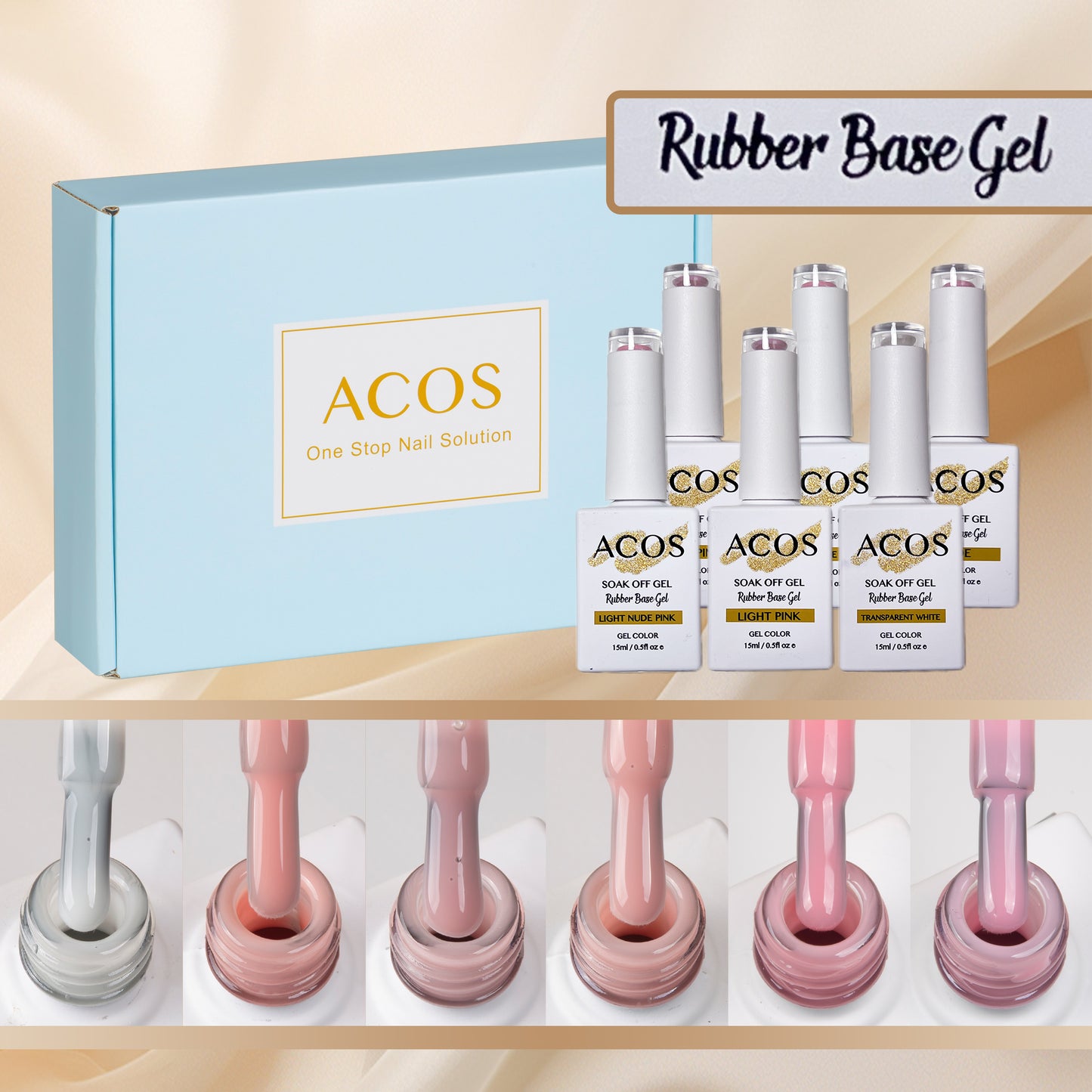 ACOS Rubber Base Soak Off Gel In A Bottle Collection Kit