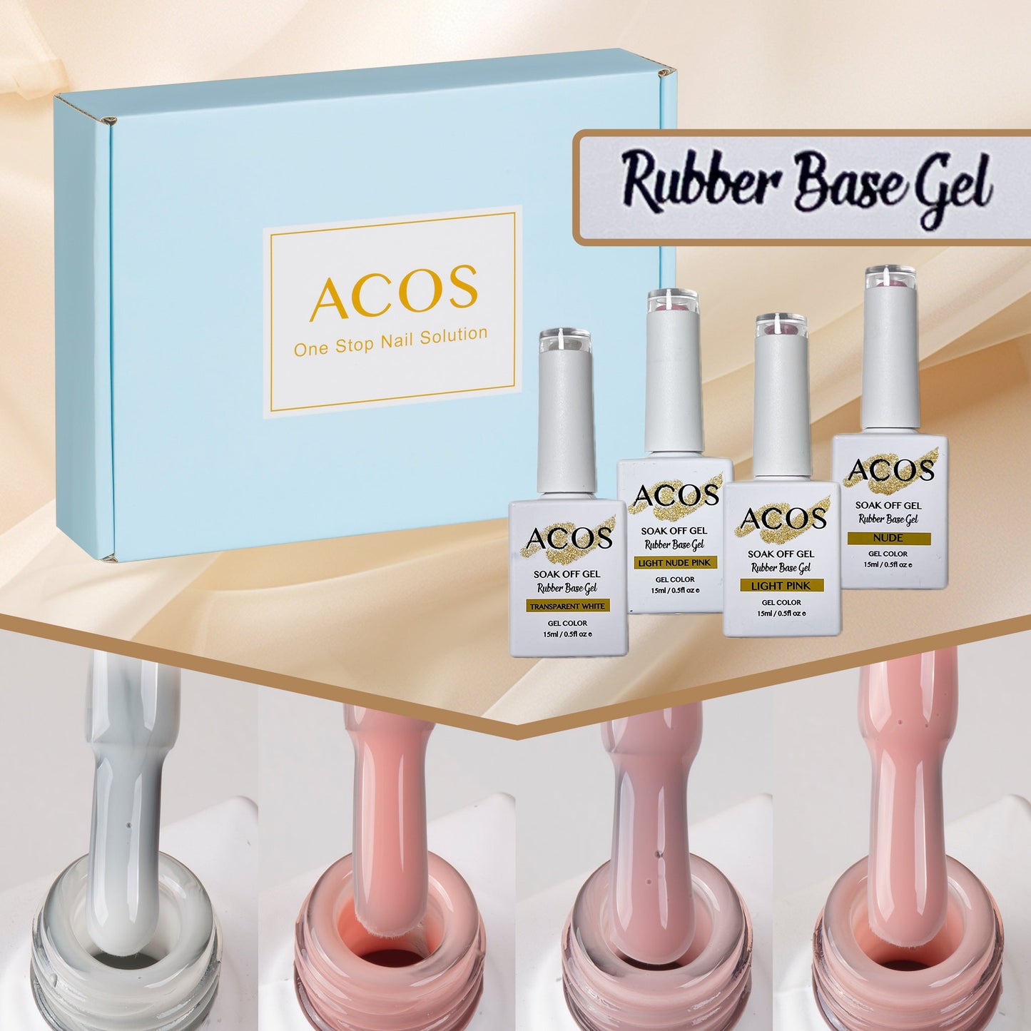 ACOS Rubber Base Soak Off Gel In A Bottle Collection Kit