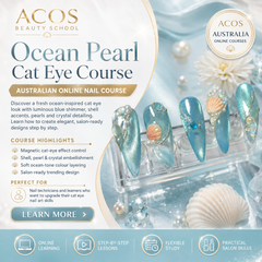 Ocean Peal Cat Eye Course - Discover a fresh ocean inspired cat eye look with luminous blue shimmer, shell accents, pearls and crystal detailing.