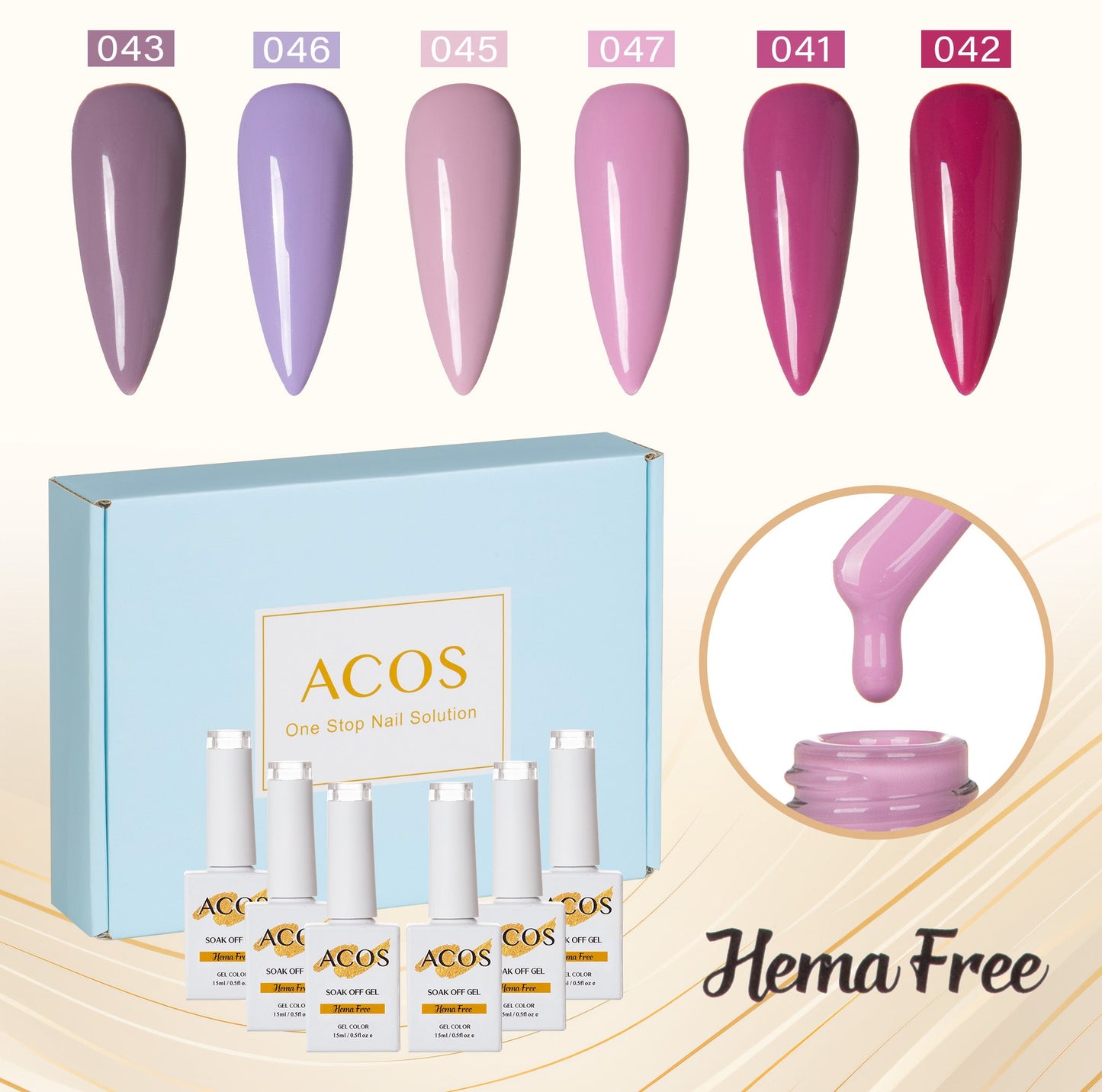 ACOS Hema Free Gel Polish 6pcs Set (Purple Colour )