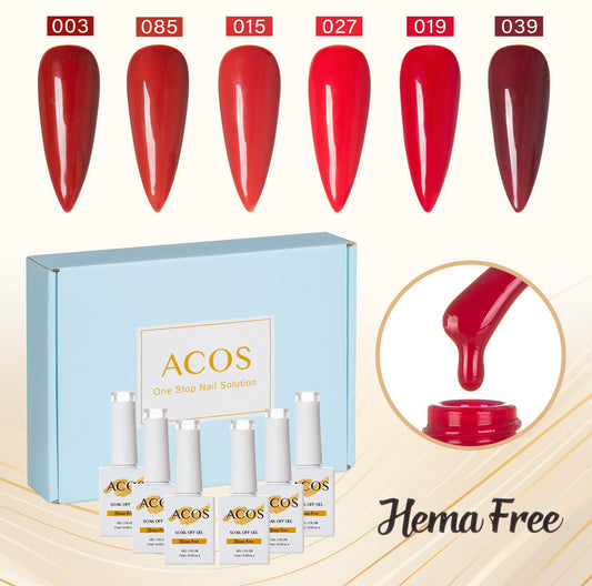 ACOS Hema Free Gel Polish 6pcs Set (Red Colour )