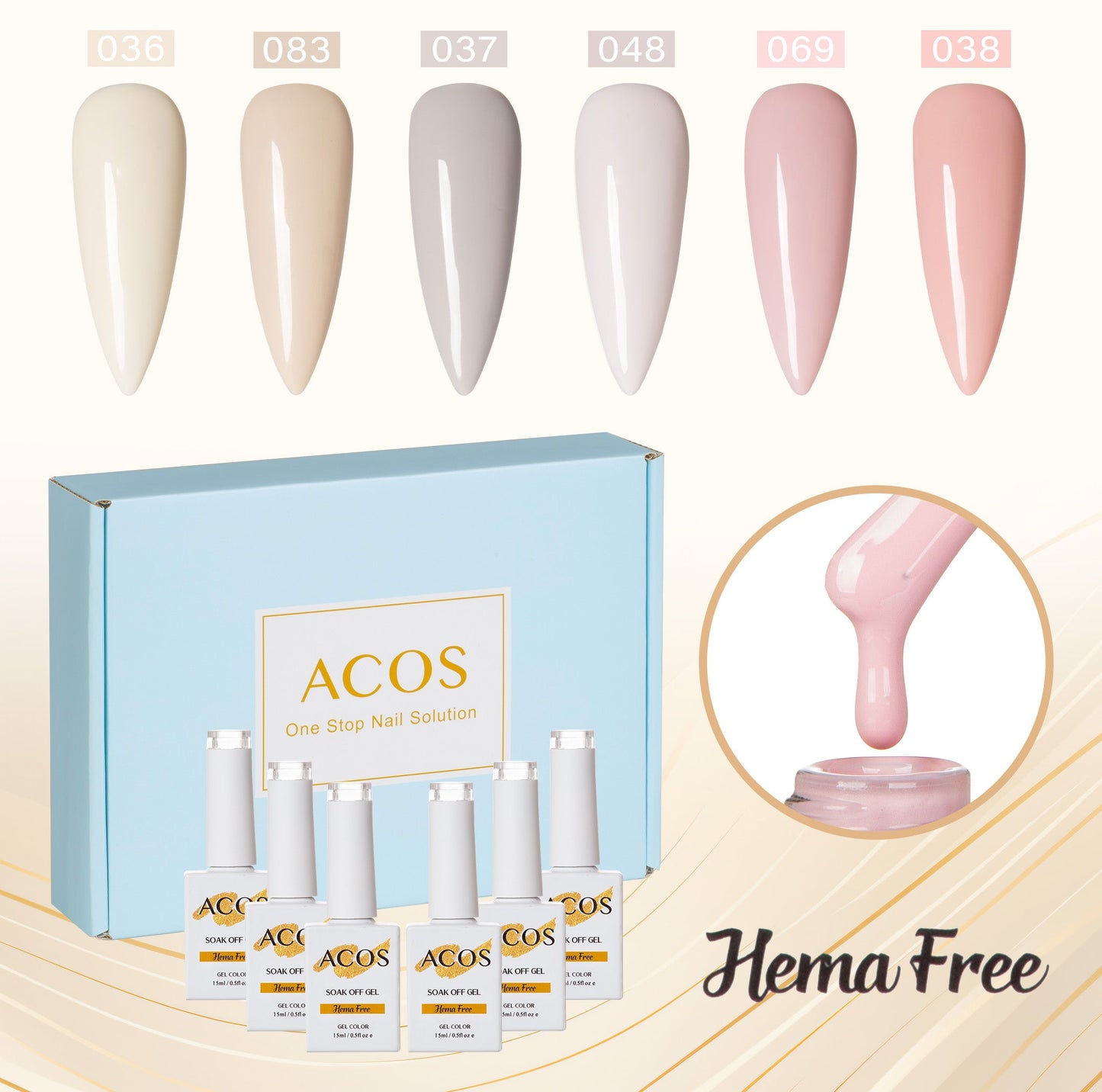 ACOS Hema Free Gel Polish 6pcs Set (Nude Colour )