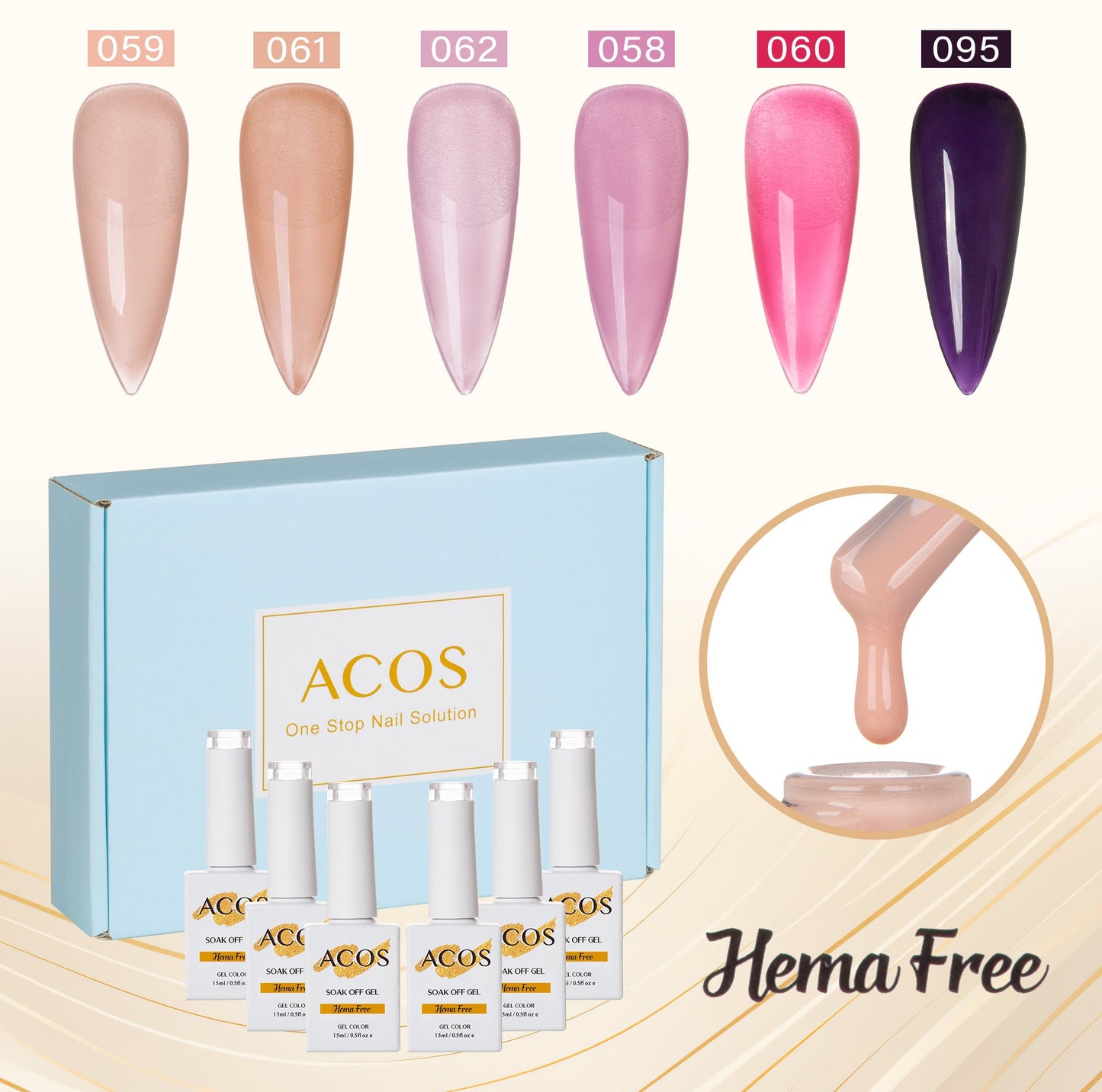 ACOS Hema Free Gel Polish 6pcs Set (Transparent Colour )