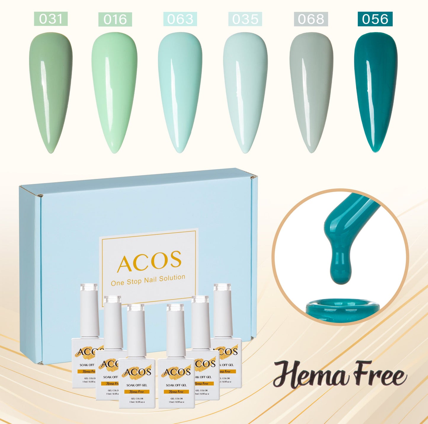 ACOS Hema Free Gel Polish 6pcs Set (Green Colour )