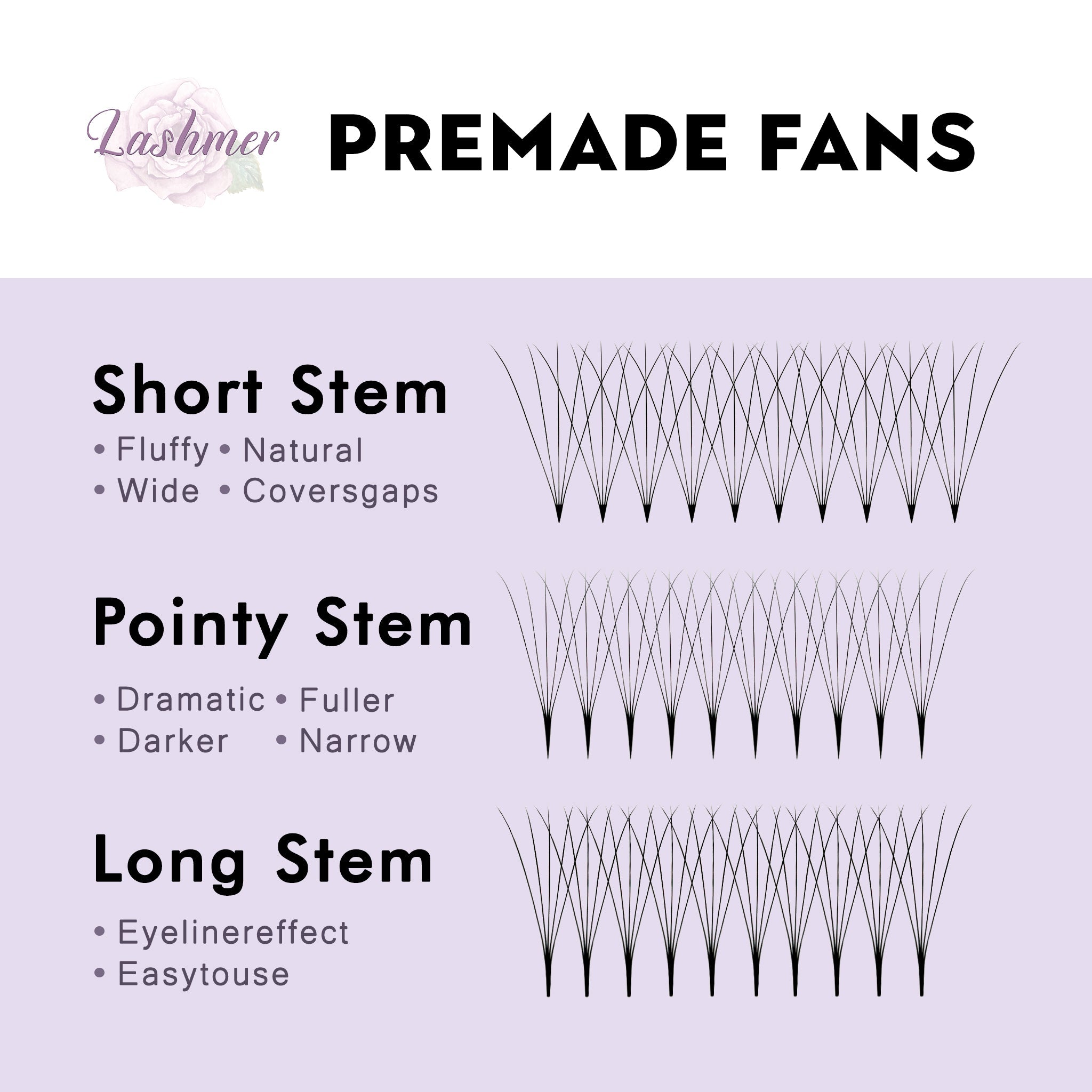 XL tray-Short Stem Premade Fans | Lashmer | C, D Curl--10D - 20 Lines - 480 Fans, Ultra Black - Lashmer