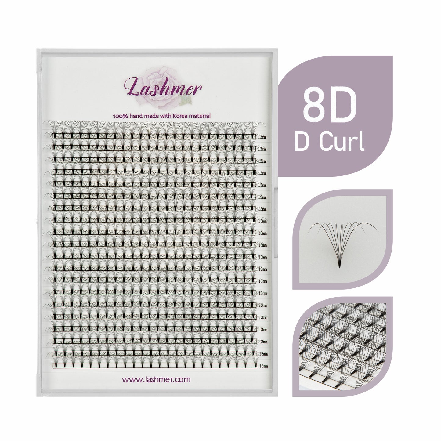 XL tray-Short Stem Premade Fans | Lashmer | C, D Curl--8D - 20 Lines - 480 Fans, Ultra Black