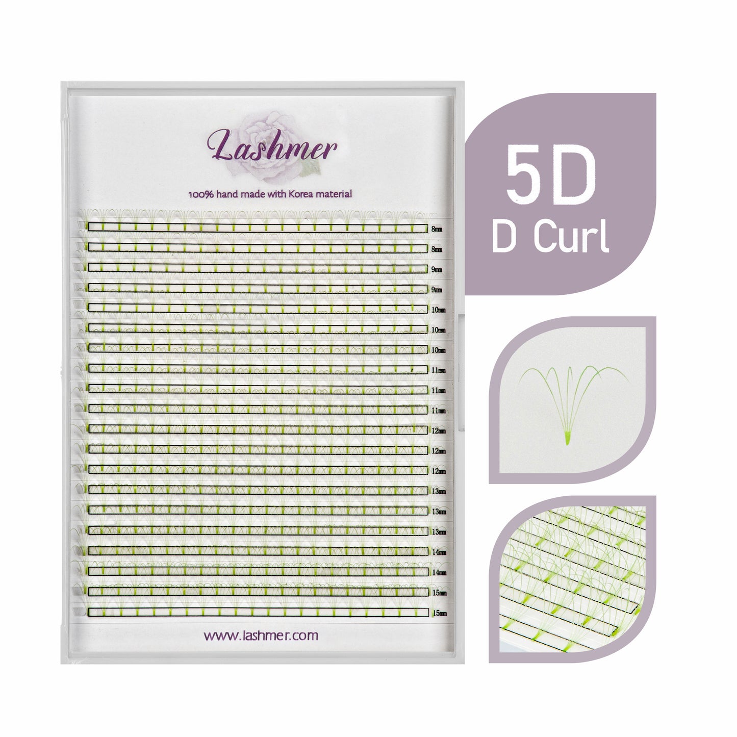 XL tray-Green 5D Premade fans Short Stem | Lashmer