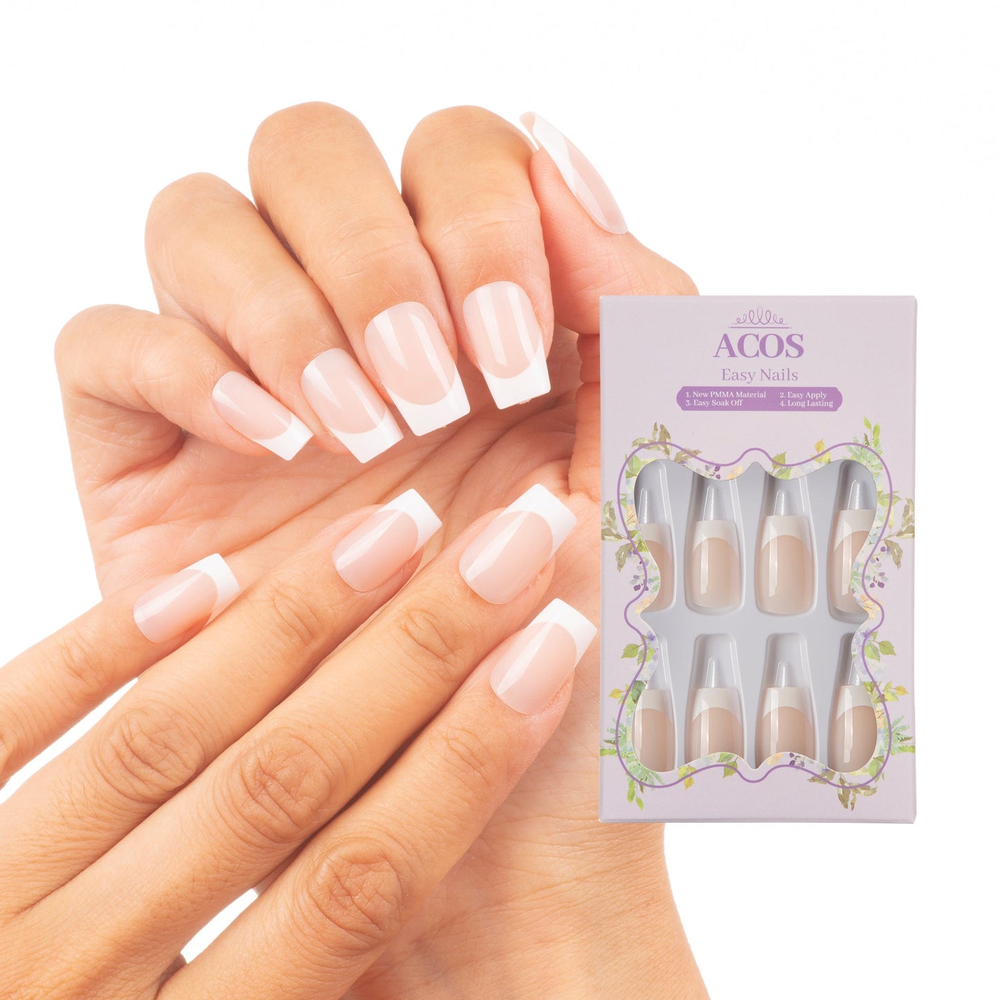 ACOS Short Square Easy Nails  (French design) - Lashmer Nails&Eyelashes Supplier