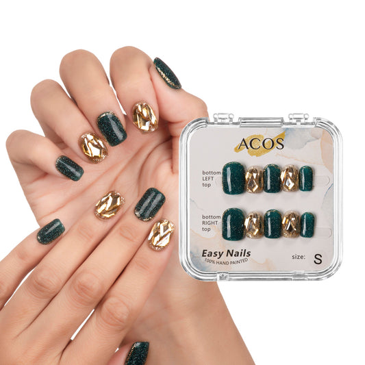 ACOS Easy Nails Short Tips (Gold Emerald) - Lashmer